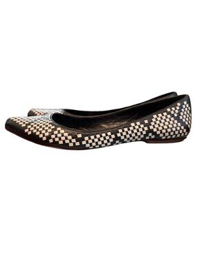Rebecca Minkoff Idelle Woven Leather Flats Black White Pointed Toe Size 10 EUC